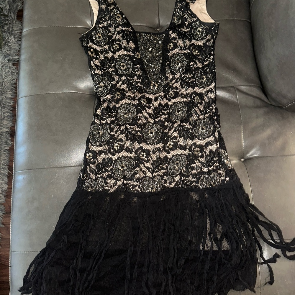Elegant Black Lace Fringe Dress